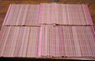 Set Of 4 Vintage Teak Wooden Woven Slats Pink Trim Made In Japan Placemats