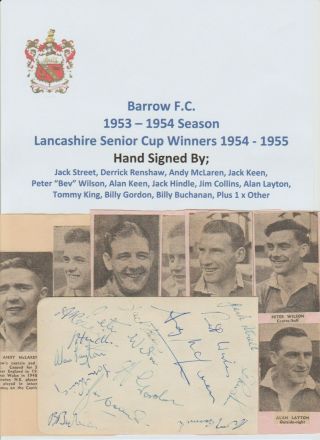 Barrow Fc 1954 - 1955 Rare Autograph Book Page 13 X Signatures