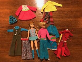 2 Twist And Turn Skipper Dolls 1968 Rare Red Head And Blond With Clothes