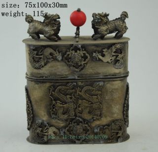 Chinese Old Copper Plating Silver Handwork Dragon Phoenix Toothpick Box A02