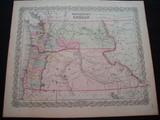 1855 Colton Atlas Map Washington Oregon Territories Montana Wyoming Idaho Rare