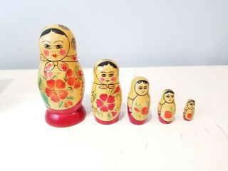 Vintage Russian Handmade Painted Wood Nesting Doll 5 Piece Babushka