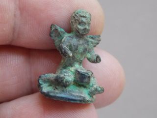 Rare Ancient Roman Bronze Votive Statuette Winged Cupid Seated 200 - 300ad