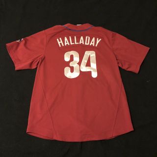 Rare Nike Roy Halladay Philadelphia Phillies Red Jersey Mens Medium Stitched