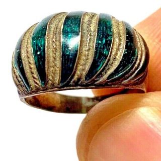 Old Medieval Silver Ring - Green Stones Rare 3.  1gr 21mm (inner 16mm)
