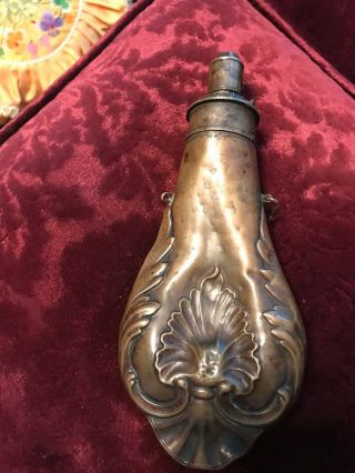 Vintage Antique Copper Brass Gun Powder Horn Flask Shettfield J & G.  W.  Hawksley 2