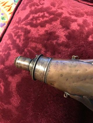 Vintage Antique Copper Brass Gun Powder Horn Flask Shettfield J & G.  W.  Hawksley 3