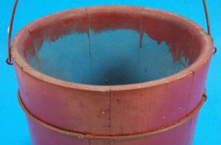 Vintage Small Red Wooden Bucket or Pail,  Bale Handle,  Cute 2