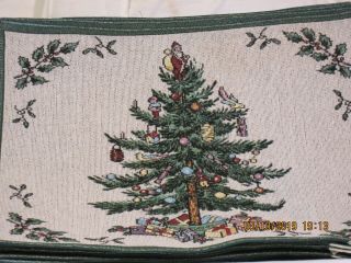 (12) Rare Spode Christmas Tree Cloth Placemats W/green Back Size 17 " X 13 "