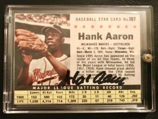 1961 Post Cereal 107 Hank Aaron Signed Autograph Braves Card Rare Hof