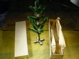 vintage miniature Dollhouse christmas tree with paper leafs,  wood stand size10 