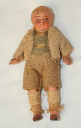Vintage Painted Bisque German? Dollhouse Miniature Boy Doll Vtg 1920 