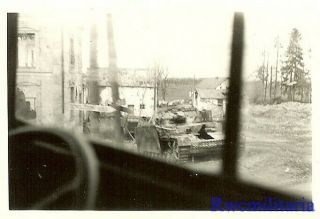 RARE US View KO ' d German Pzkw.  IV Panzer Tank w/ Skirt Armor on Street 2