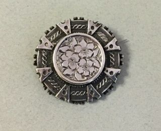 1890 Antique Victorian Sterling Silver Photo Mourning Brooch Pin