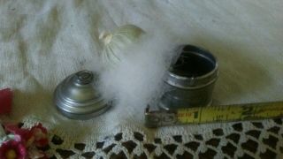 Antique French Fashion Doll Powder Puff And Metal Holder - Rare - Early