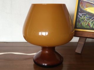 Mid Century Modern Mod Pop Amber Glass Tulip Mushroom Table Lamp Curry Interest