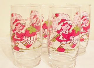 Vintage Strawberry Shortcake Glasses 1980 Set Of 4.