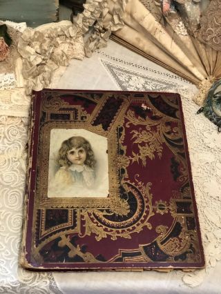 Antique Victorian Scrapbook Embossed 40 Pages Poems Stories Cards Advertisement
