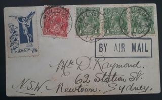 Rare 1926 Australia Mildura To Newtown Flight Cover W Angle Aerial Mail Vignette