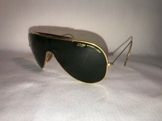 Ray - Ban Usa Vintage B&l Rare Wings Aviator Gold Frame G15 Green Lens Sunglasses