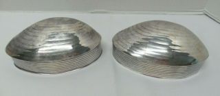 2 Vintage/antique Silverplate Copper Clam Shell Box Pair Marked Lf.  S Arm Hammer