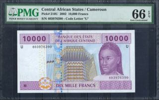 Cameroun 10000 Franc P - 210 2002 Pmg 66 Unc Rare