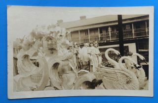 Rare C.  1925 Vtg Rppc Mardi Gras Float Orleans La Real Photo Swans/cygnet