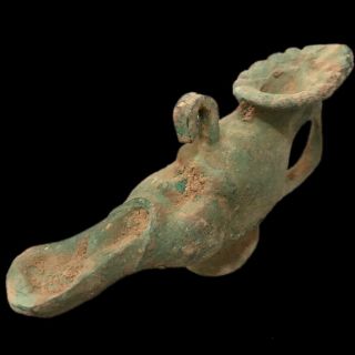 Rare Ancient Roman Bronze Bust Oil Lamp - 200 - 400 Ad (1)