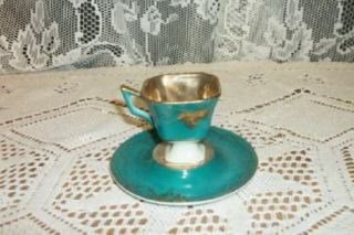 Vintage L&m Chic Royal Halsey Demitasse Cup Saucer Rare Aqua Shabby Collectible