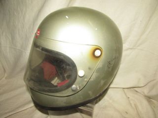Vintage 1975 Shoei S - 12 Motorcycle Full Face Helmet With Visor Medium Silver