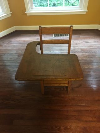 Vintage Retro Antique Wooden School Desk With Attached Chair And Storage Area.