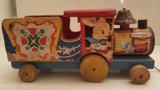 Vintage Antique 1954 Fisher Price Bunny Engine 703 Rare Pull Toy Train,  Bell