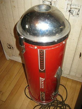 RARE VINTAGE RED ZENITH CANISTER VACUUM WITH ATTACHMENTS & BOOKLET 1940 ' - 50 ' S 2