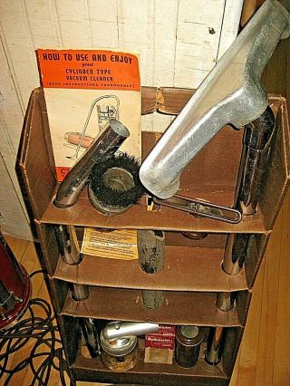 RARE VINTAGE RED ZENITH CANISTER VACUUM WITH ATTACHMENTS & BOOKLET 1940 ' - 50 ' S 3