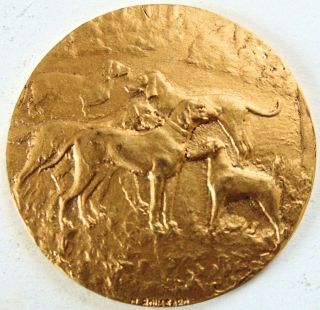 Antique French Bronze Gilt Dog Medal 5 Breeds By Boussard