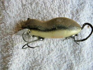 Rare Old Vintage Heddon Meadow Mouse With Leather Tail Lure Lures Red Stencils
