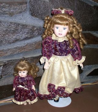 Ceramic Doll Christmas Rare 2 Dolls The Brass Key Inc W/ Stand Vintage