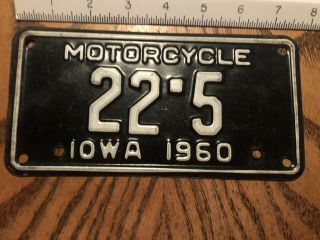 Rare 1960 Iowa Motorcycle License Plate Vintage Antique 22 5 Old Indian
