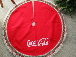 Vintage Coca Cola Christmas Tree Skirt Fuzzy Felt Rare 42 " Estate