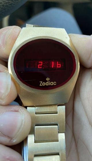Rare Vintage Zodiac Led Digital Watch With Bracelet -