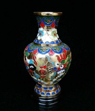 150mm Collectible Handmade Brass Cloisonne Enamel Vase Dragon Phoenix Deco Art