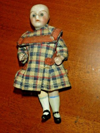 Antique 4 Inch Minature Dollhouse Mignonette Bisque Doll - All