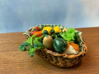 Miniature Dollhouse ARTISAN Maria Chaparro Spain Wicker Basket Vegetables Farm 2