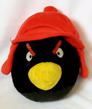 Rare Commonwealth Toys Angry Birds Black Bomb Bird Winter Hat 6 " Stuffed Plush