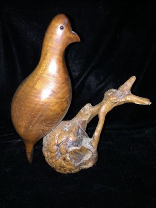 Vtg Mcm Hand Carved Wooden Bird Sculpture Artist Signed Bruce Stamp 79 Walnut