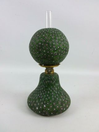 Rare Antique Oil Lamp Green Glass Millefiori