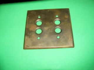 Vintage Double Push Button Brass Light Switch Plate Antique Perkins Bridgeport