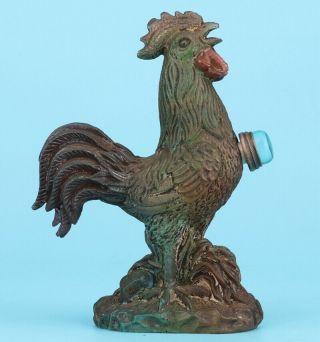 Unique Chinese Glass Snuff Bottle Hand - Carved Rooster Statue Decoration Collect