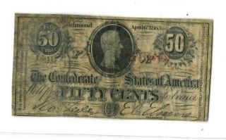 50 Cent " Red Serials " (confederate Note) 1800 