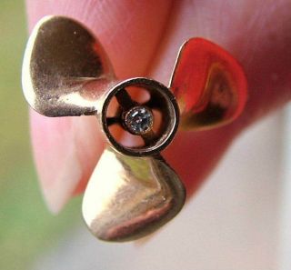 Rare Irish 9ct Gold & Diamond Propeller Pin Dublin 1970 H/mark 3 Gms.  02 Carat